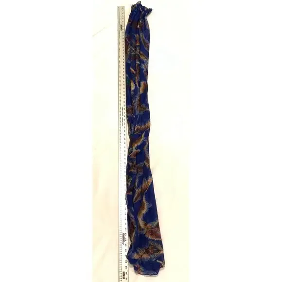 Unbranded Womens Scarf Large Rectangular Royal Blue and Peacock Feathers Lovely - Picture 7 of 12